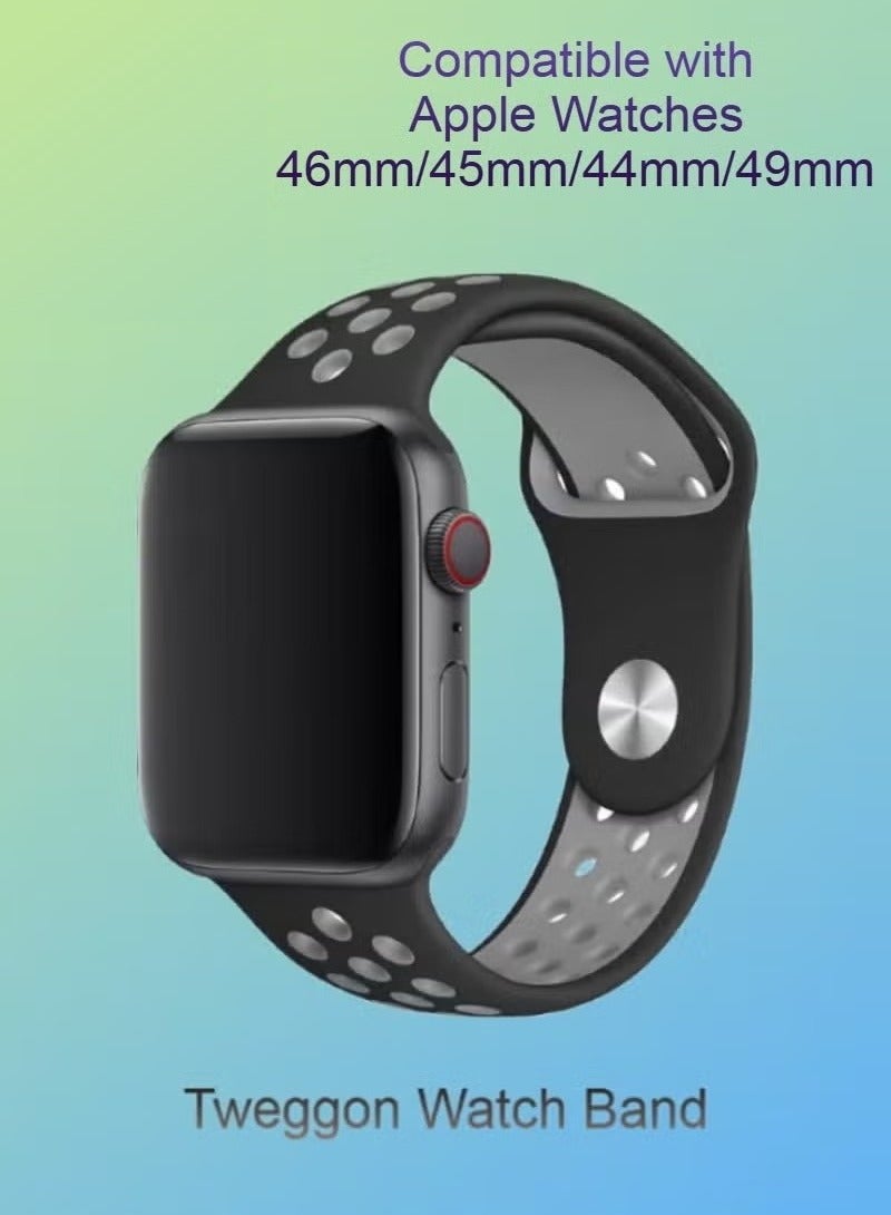 TWEGGON Silicone Dot Sport Band/Strap for Apple Watch All Series Compatible with 46mm/45mm/44mm/49mm Black/Grey